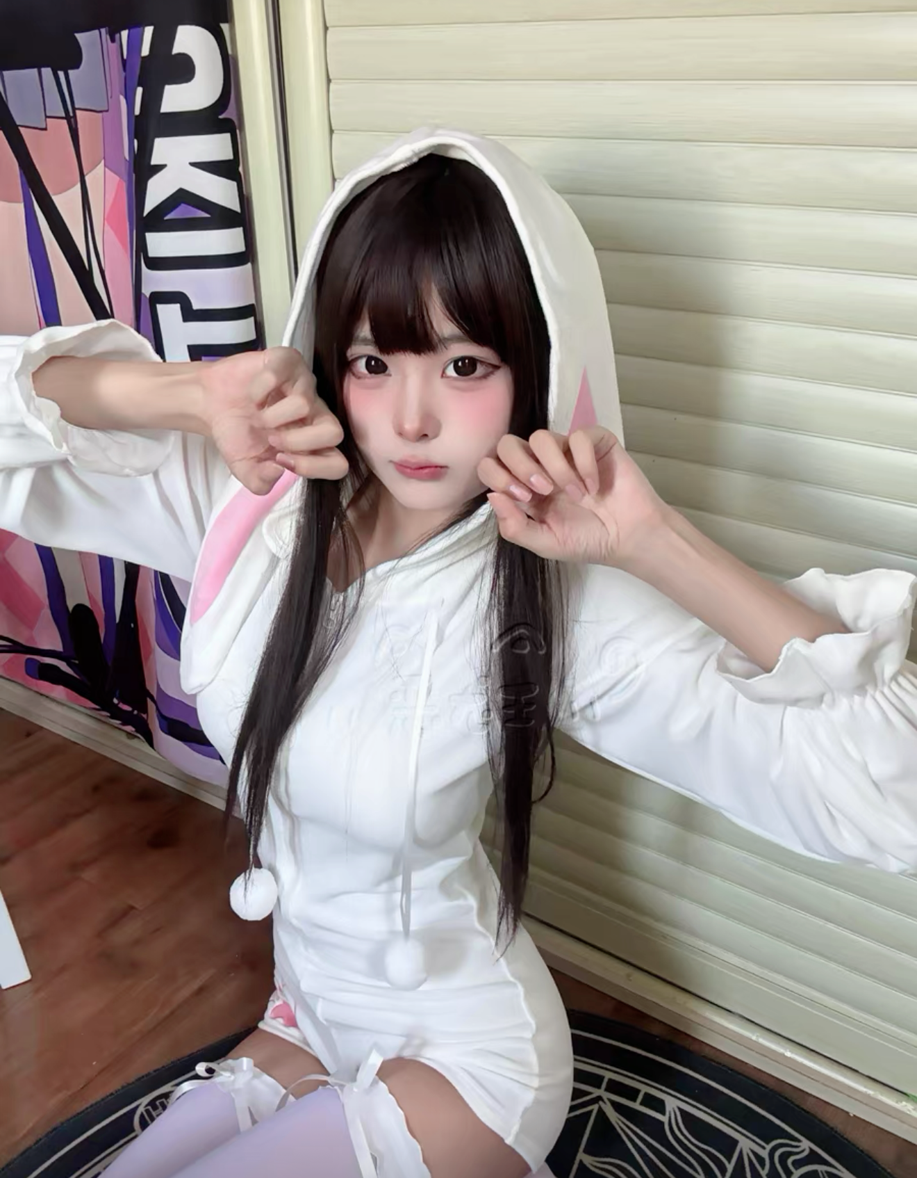 Cute white Plush Bunny jumpsuit PA20039