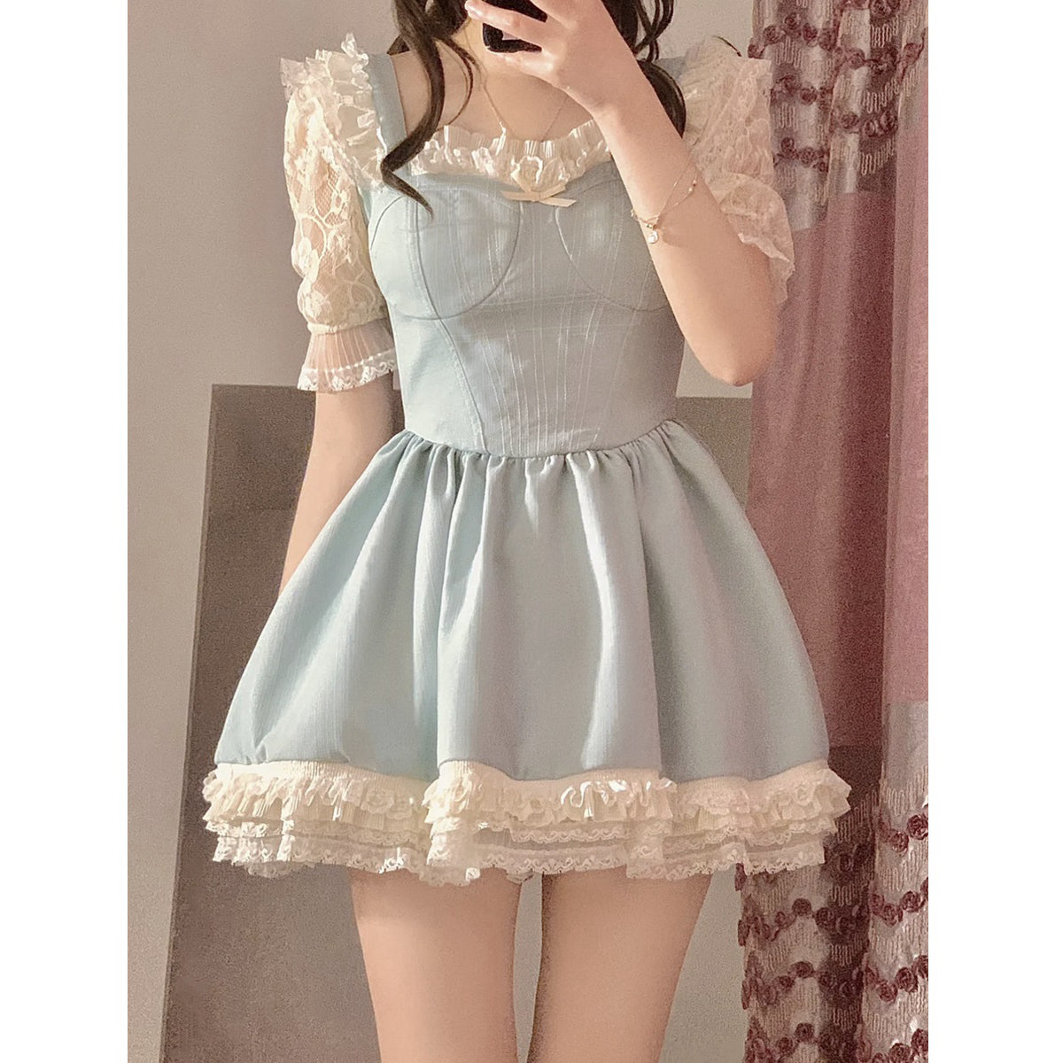 Lace Square Neck Tutu Skirt PL53192