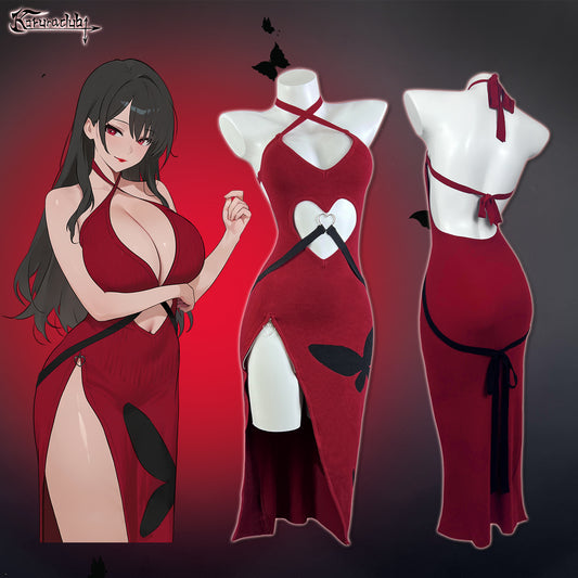 Sexy Red Heart Cutout Dress For Female KO65