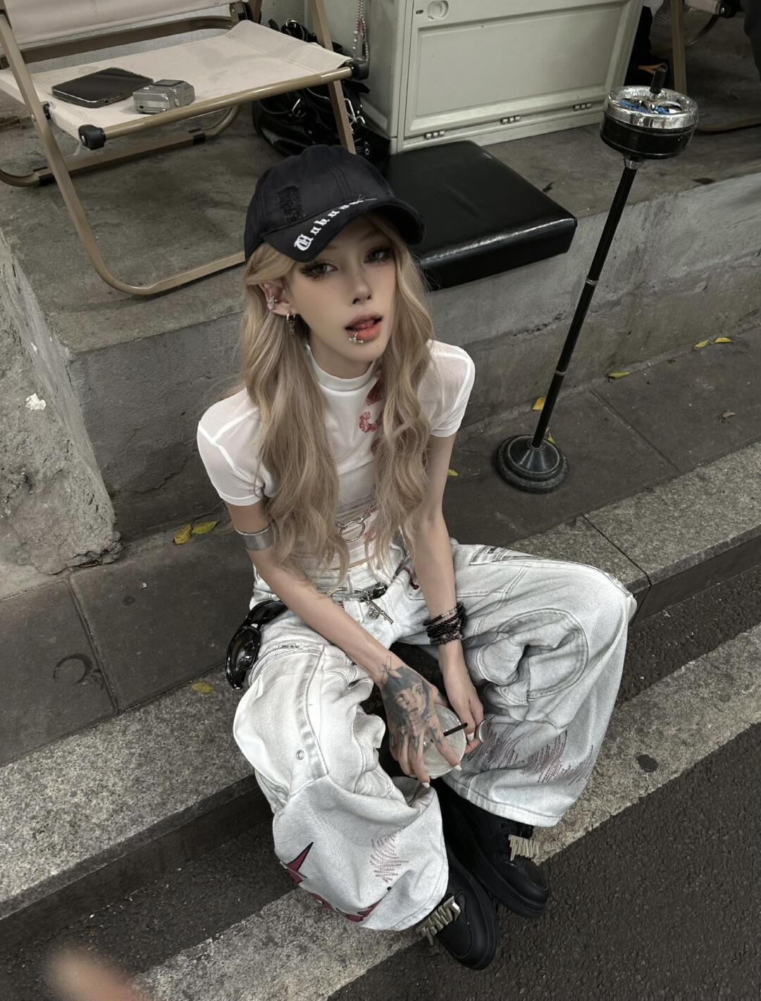 Punk y2k dirty dyed work jeans PA20248