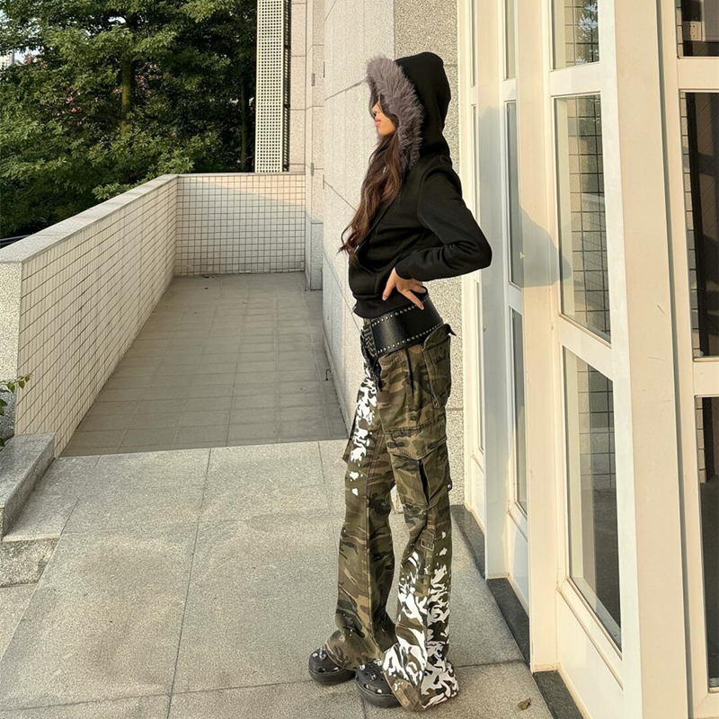 Camouflage punk spray-painted jeans PA20254