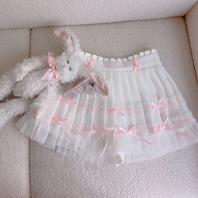 Pink and white lace princess top with bow pleated skirt PA20002