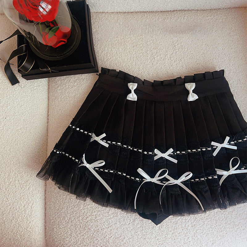 Pink and white lace princess top with bow pleated skirt PA20002