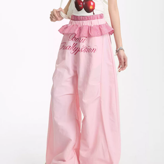 Embroidered checked lace wide-leg pants PA20157