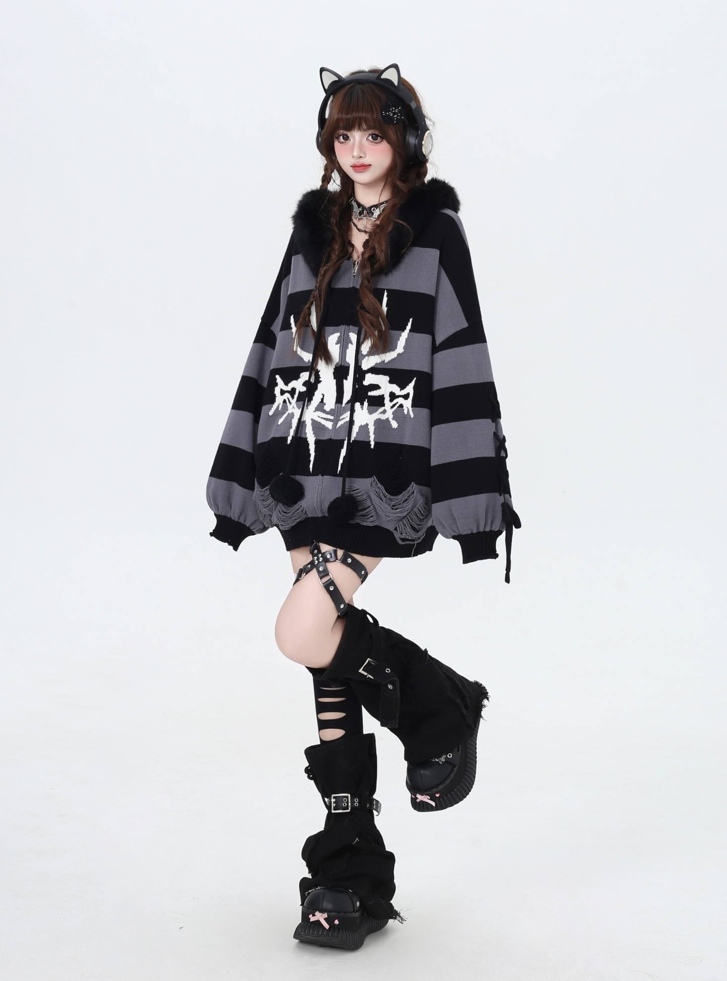 Punk Striped Loose Cardigan Sweater PA20138