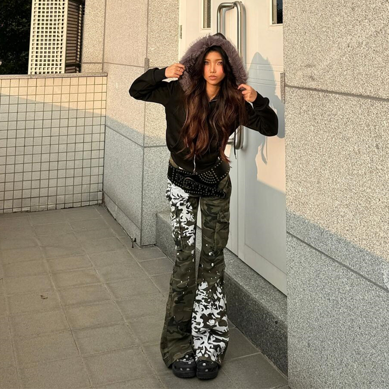 Camouflage punk spray-painted jeans PA20254