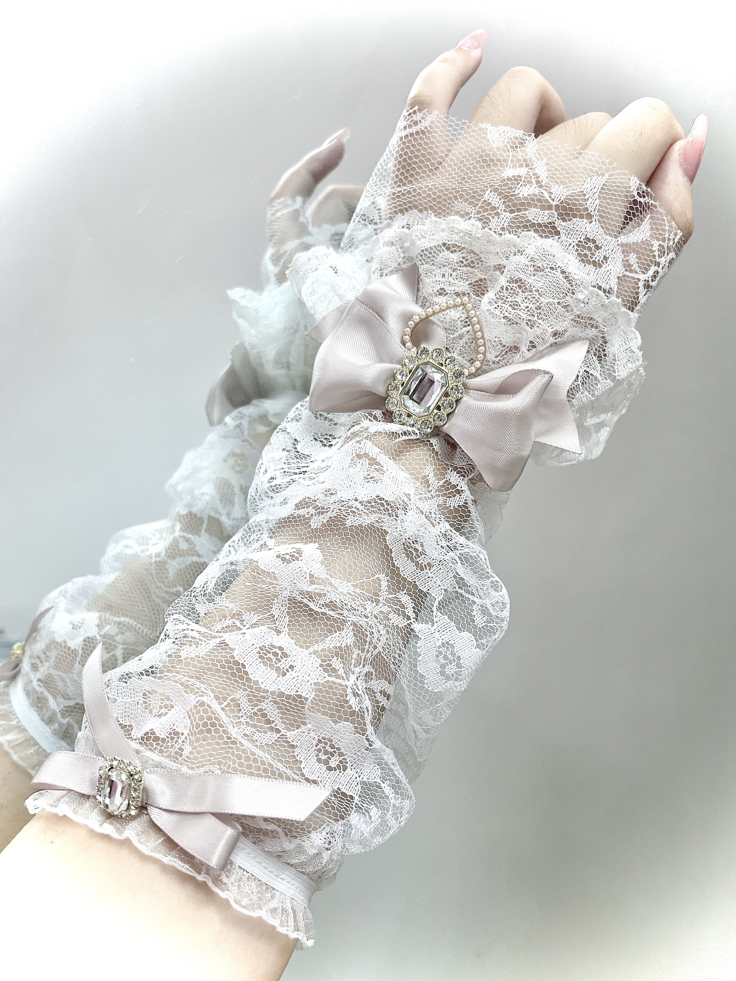 Lolita Bow Rhinestone Heart Lace Sleeves PA20190