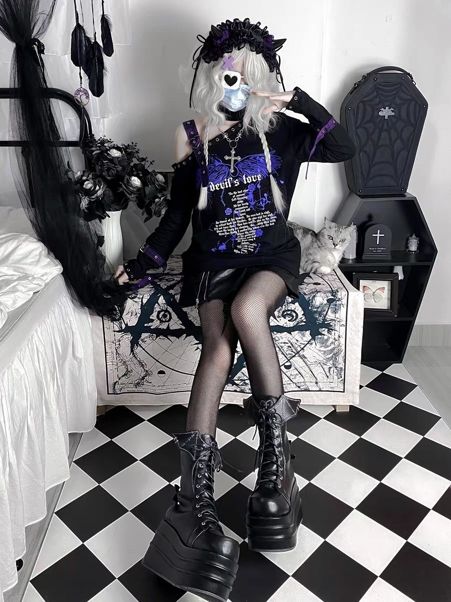 Punk y2k hot girl cross off-shoulder sweatshirt PA20244