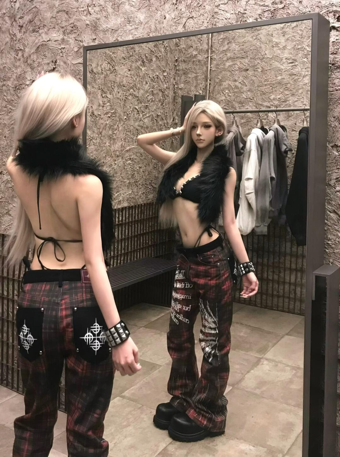 y2k Yabi punk wide-leg pants PA20247