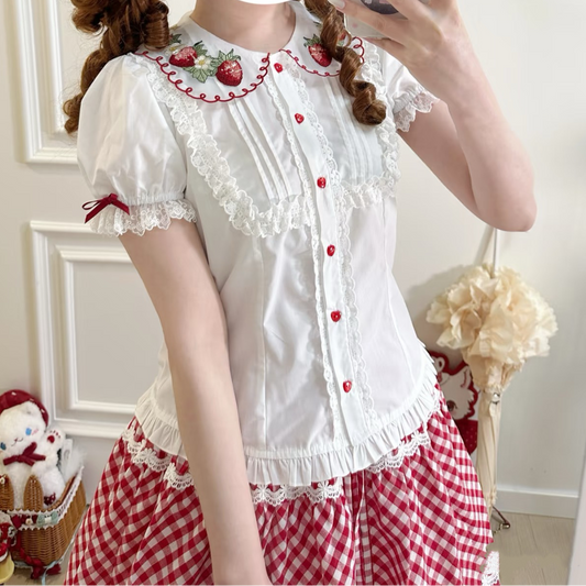 Cute Strawberry Embroidered Lolita Blouse PA20204