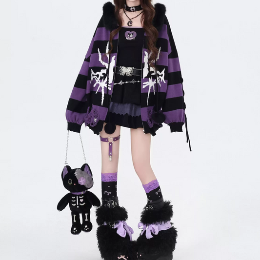 Punk Striped Loose Cardigan Sweater PA20138