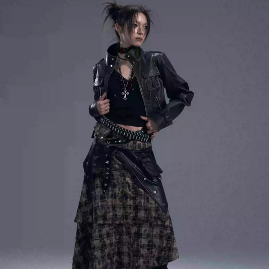 Retro punk motorcycle leather jacket PA20176