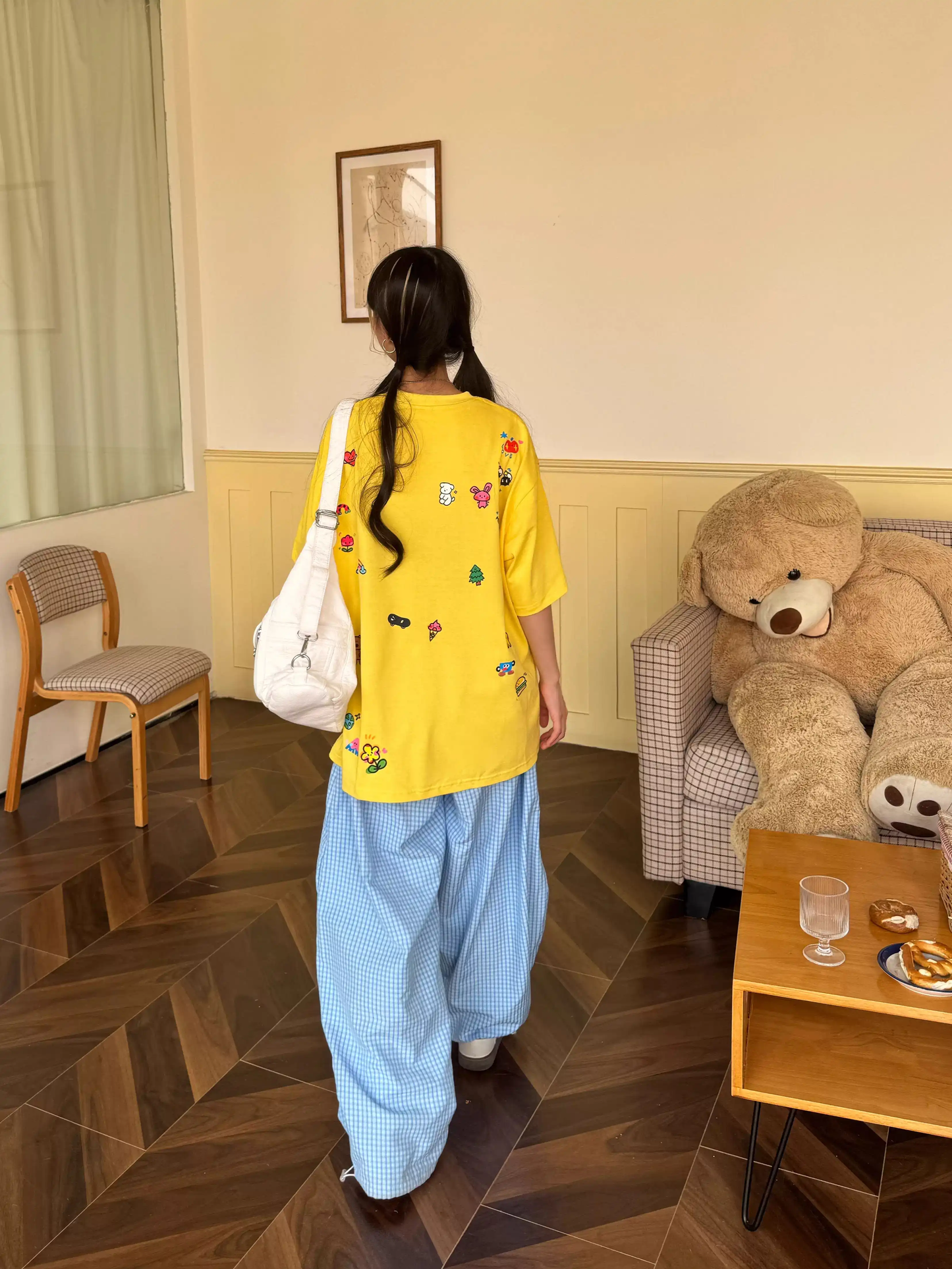 Check embroidered pleated paratrooper pants PA20257