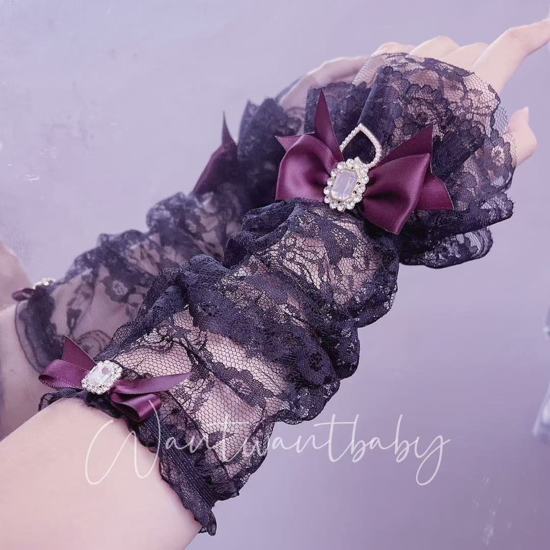 Lolita Bow Rhinestone Heart Lace Sleeves PA20190