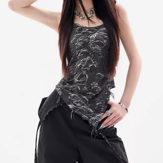 Wasteland style lace cut patchwork hooded top PA20242
