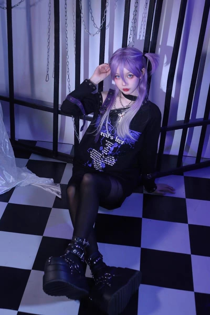 Punk y2k hot girl cross off-shoulder sweatshirt PA20244