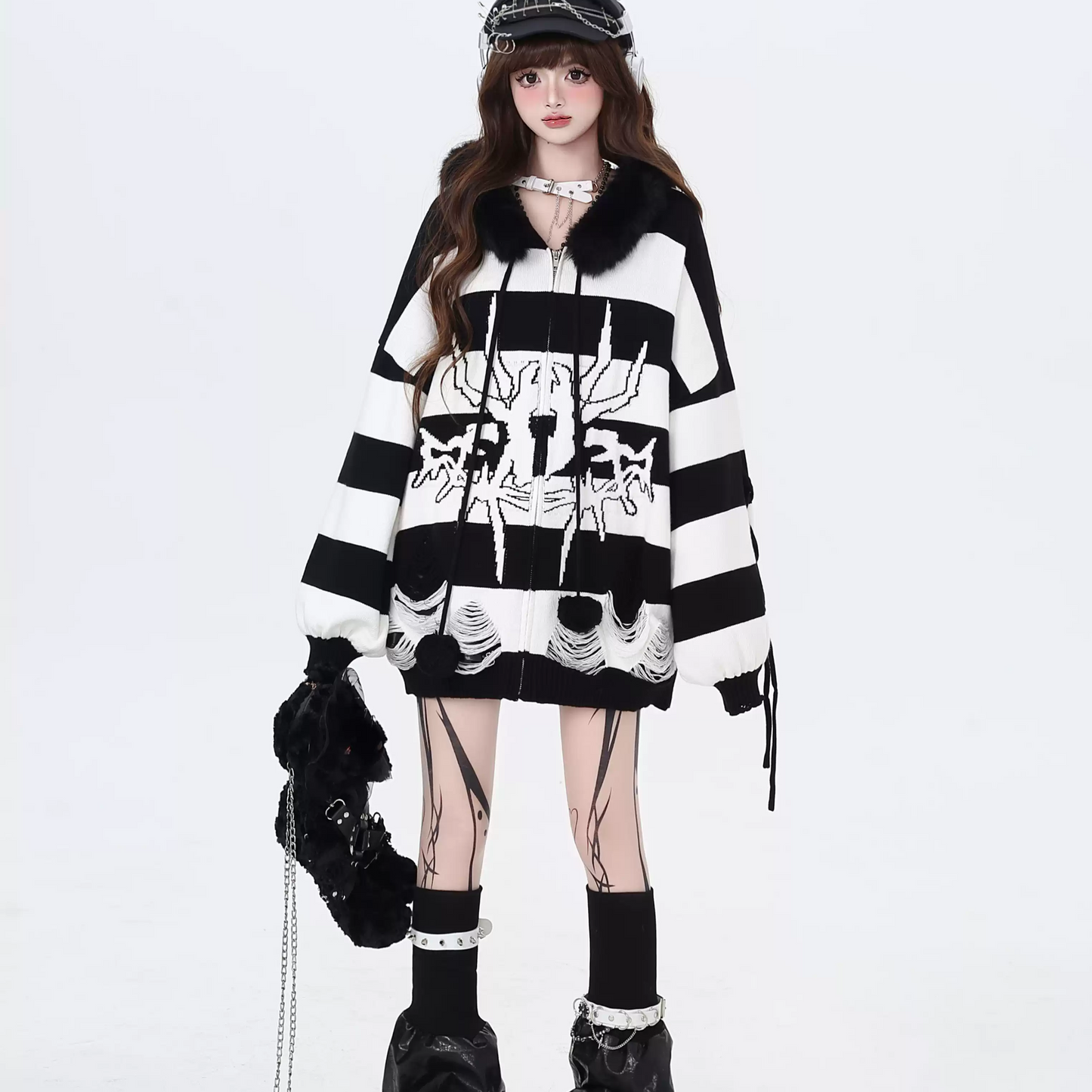 Punk Striped Loose Cardigan Sweater PA20138