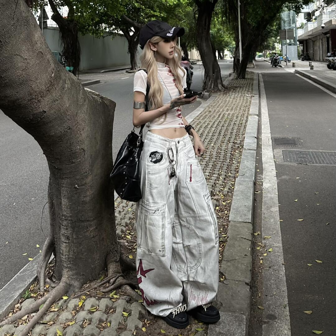 Punk y2k dirty dyed work jeans PA20248