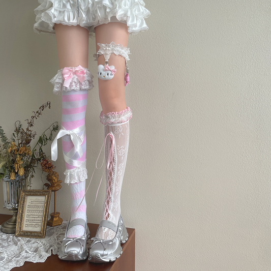 y2k striped lace stockings PA20080