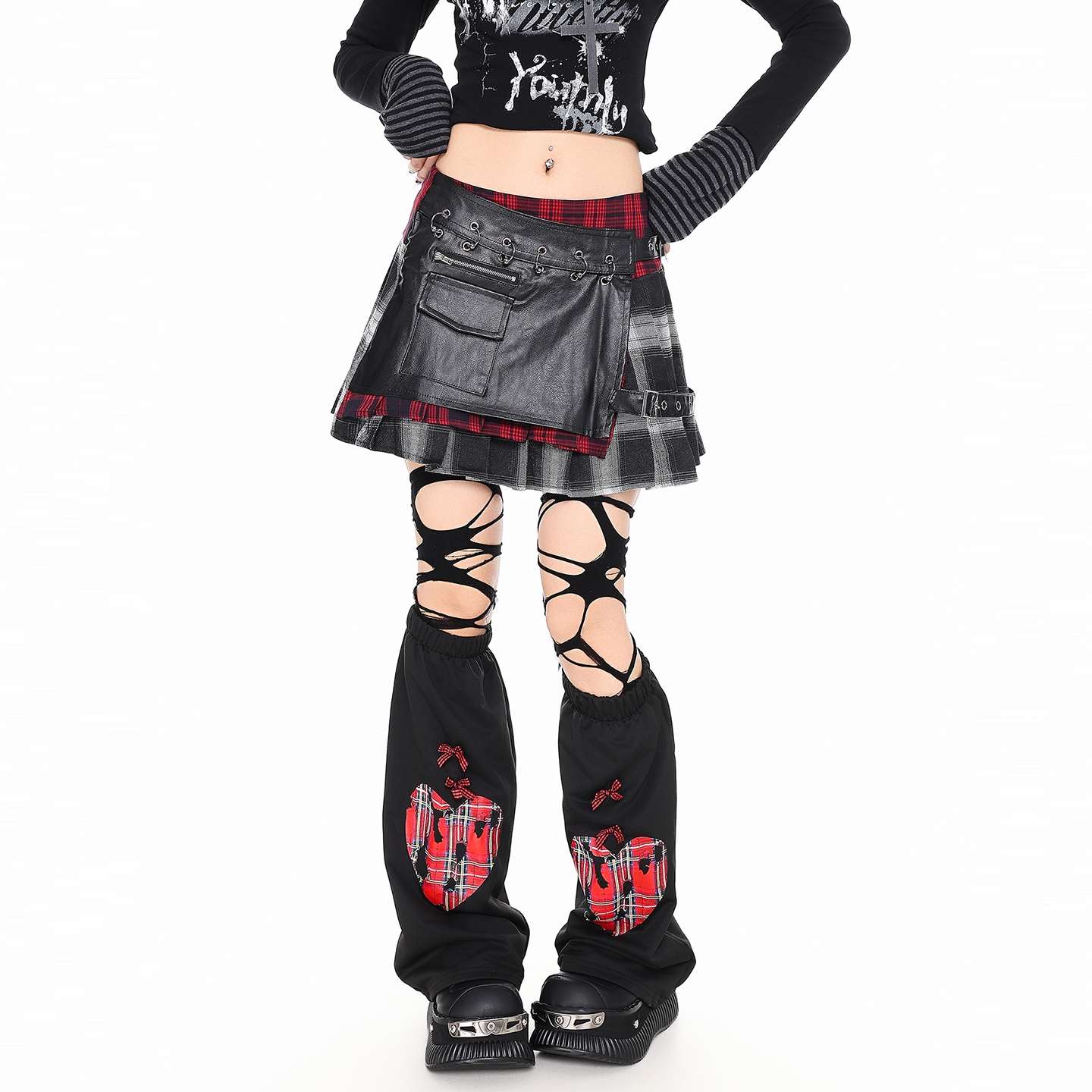 Plaid patchwork irregular skirt PA20277