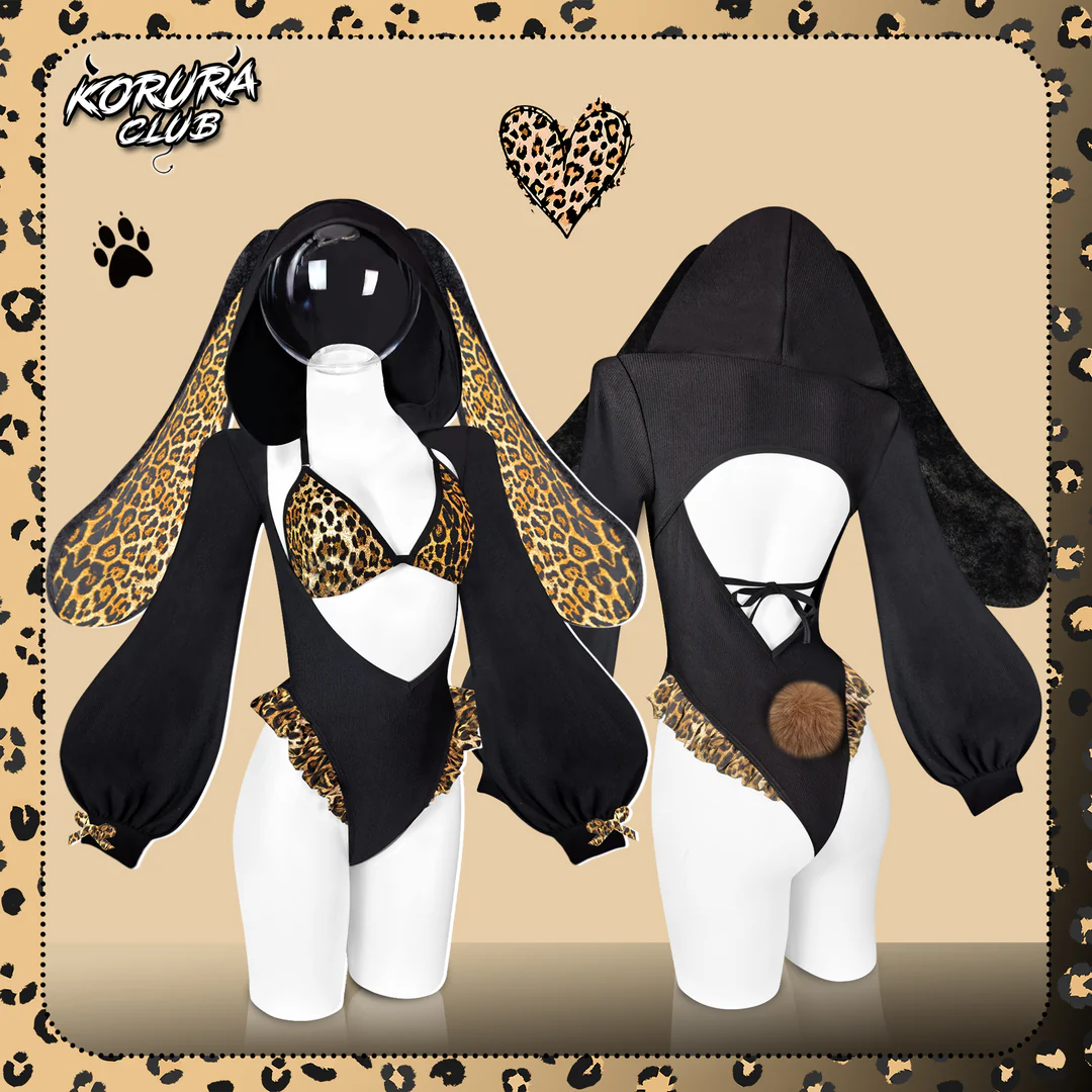 Leopard Print Bunny Cosplay Long-Sleeve Lingerie Set KO146