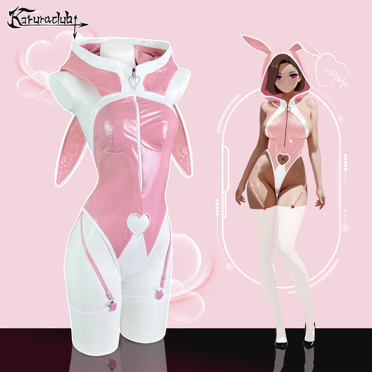 Pink Bunny Hoodie Bodysuit Lingerie KO72