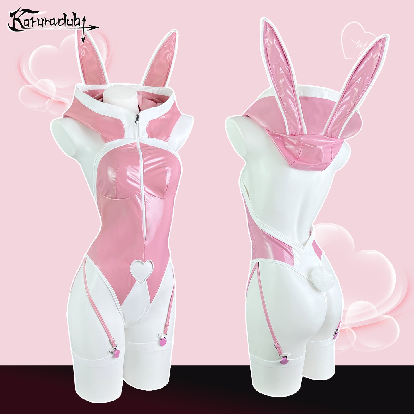 Pink Bunny Hoodie Bodysuit Lingerie KO72