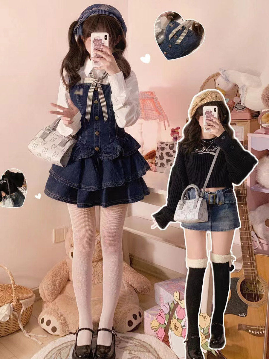 Denim slip dress two piece set PL52900
