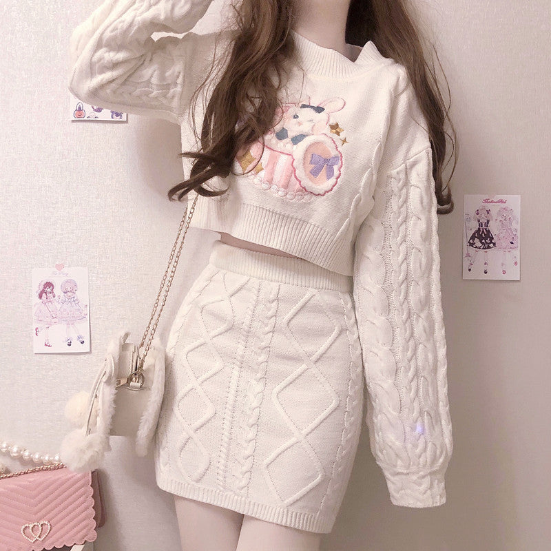 Cute Knitted two-piece sweater + skirt PL52837
