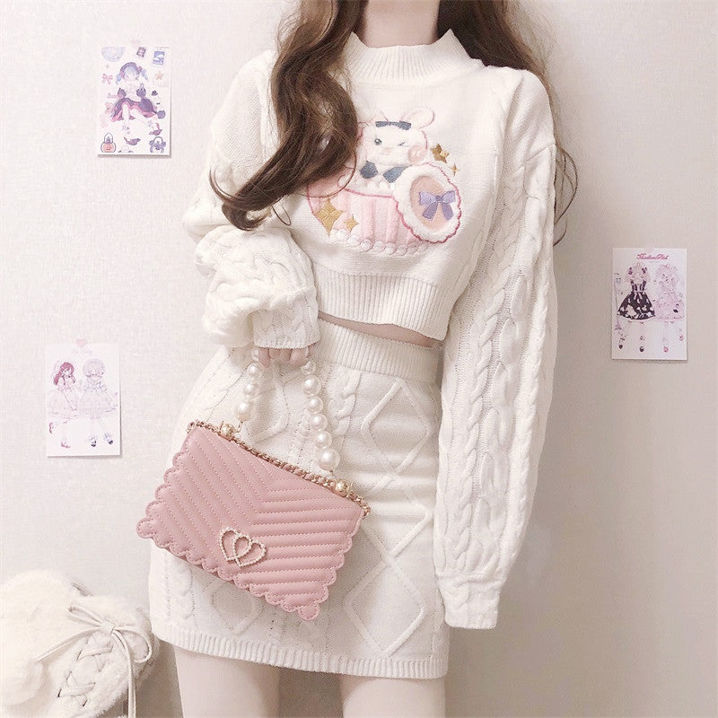 Cute Knitted two-piece sweater + skirt PL52837