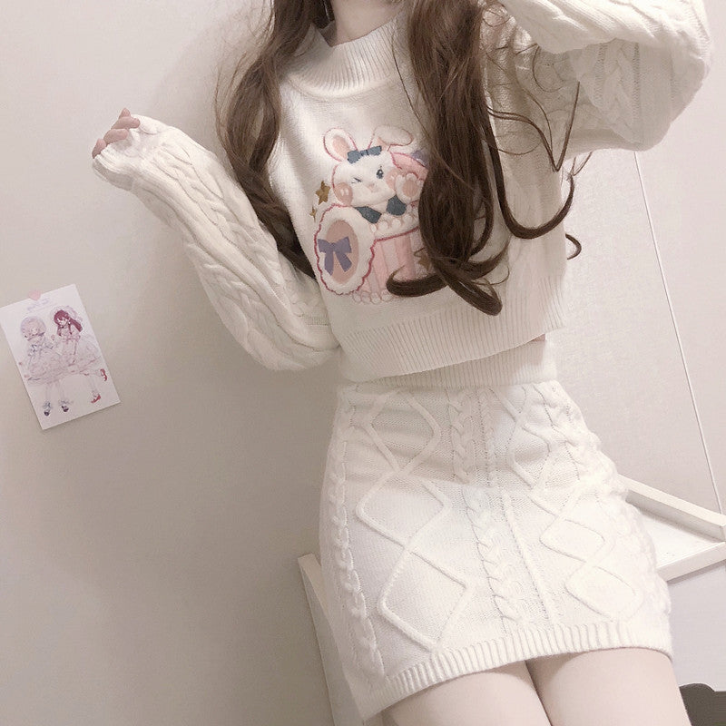 Cute Knitted two-piece sweater + skirt PL52837