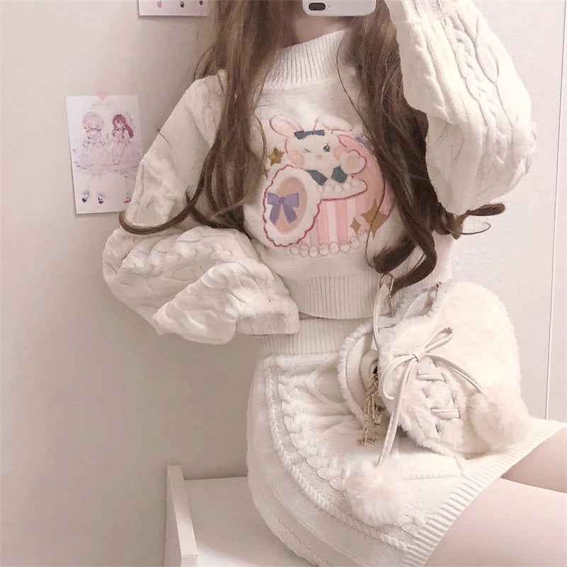 Cute Knitted two-piece sweater + skirt PL52837