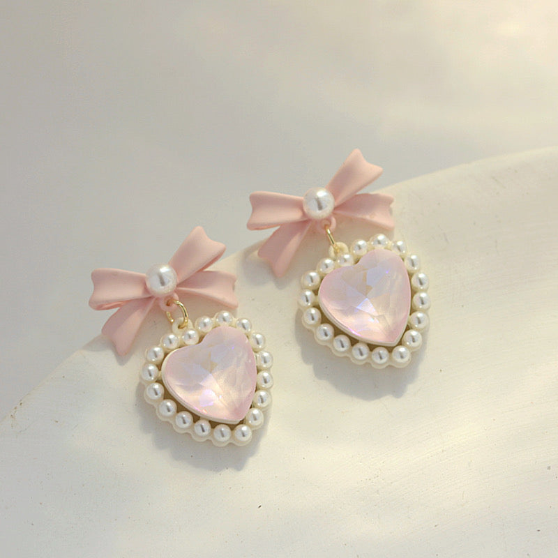 Heart Bow Pearl Earrings PL52956
