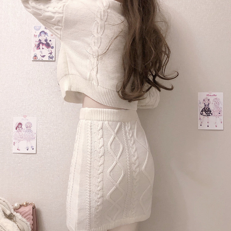 Cute Knitted two-piece sweater + skirt PL52837