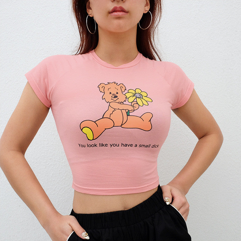bear print cropped T-shirt P1057