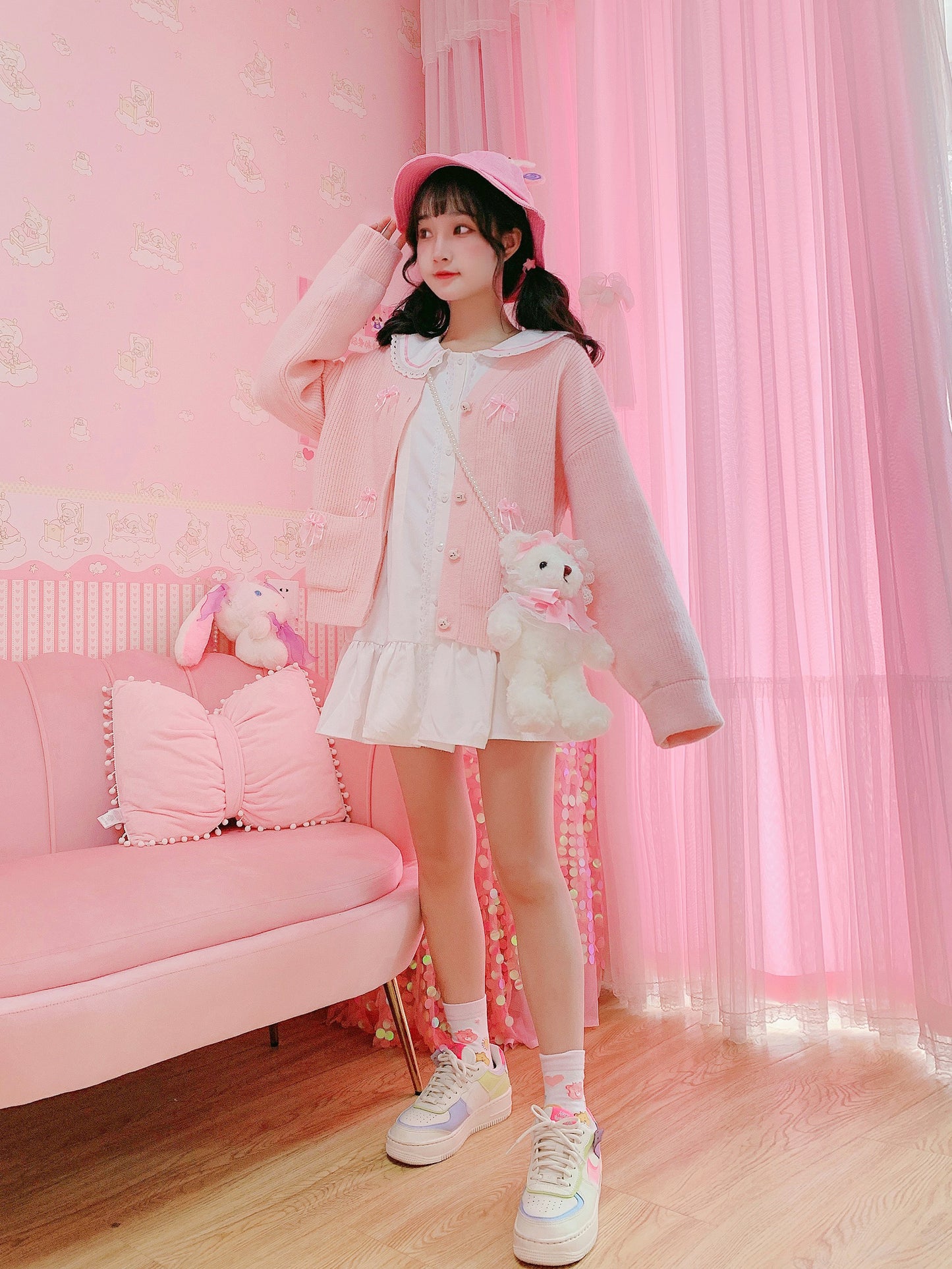 white cardigan dress PL52499