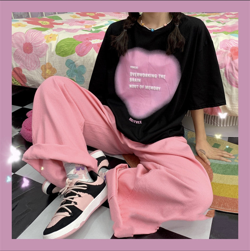 Gradient Heart Letter Short Sleeve PL52265