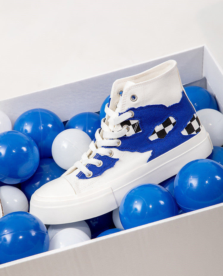 blue and white high-top canvas shoes PL52578
