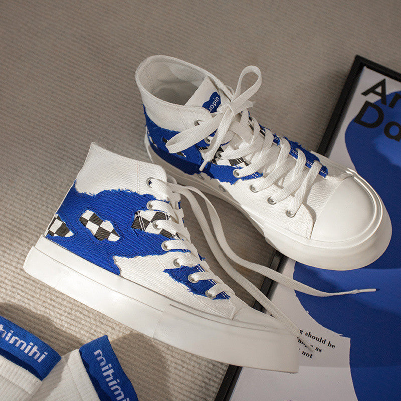 blue and white high-top canvas shoes PL52578