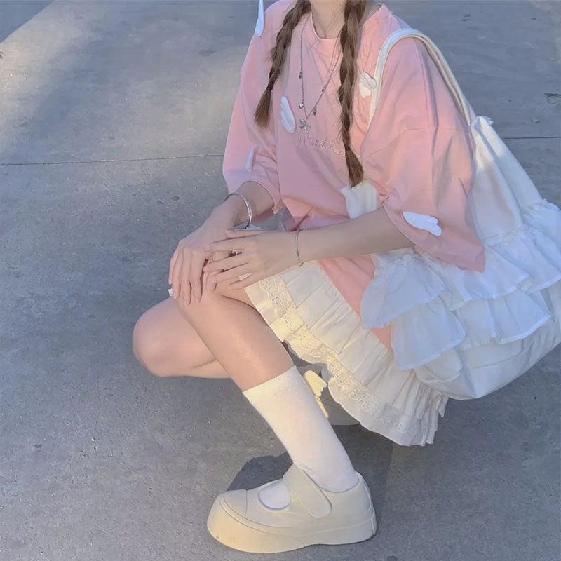Pink T-shirt + white skirt two-piece set PL52537
