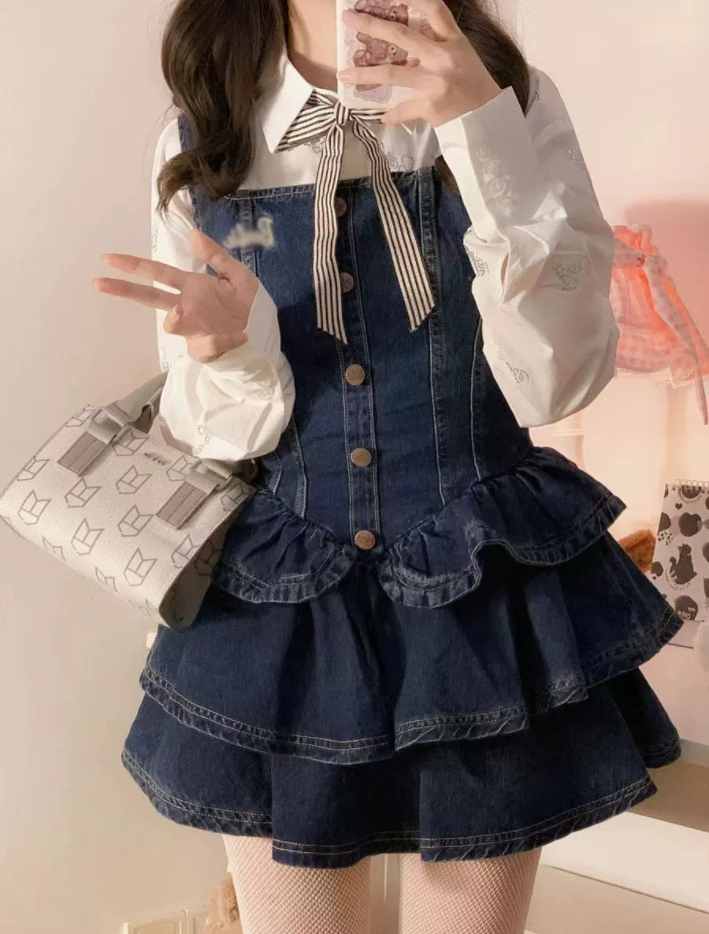 Denim slip dress two piece set PL52900