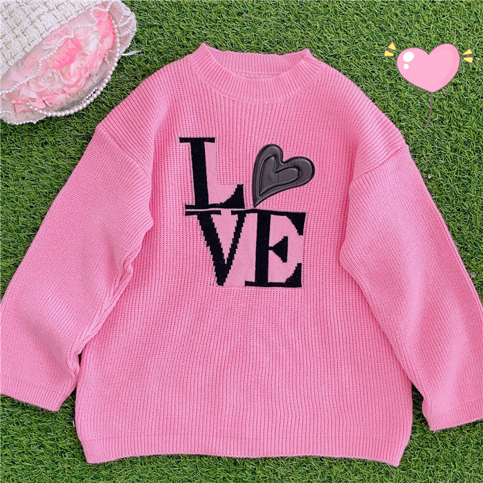 Pink Heart Letter Embroidered Sweater P1052