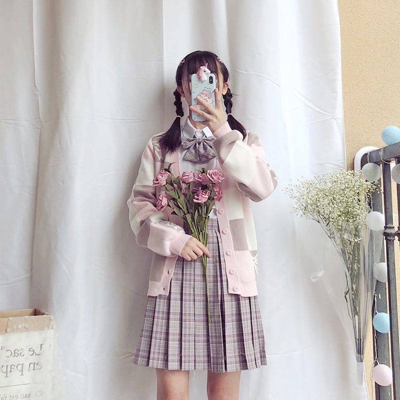 New long-sleeved plaid knitted jacket PL51512
