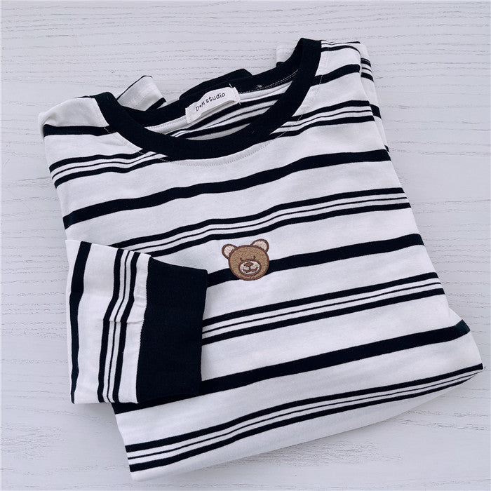 bear embroidered striped top PL52571