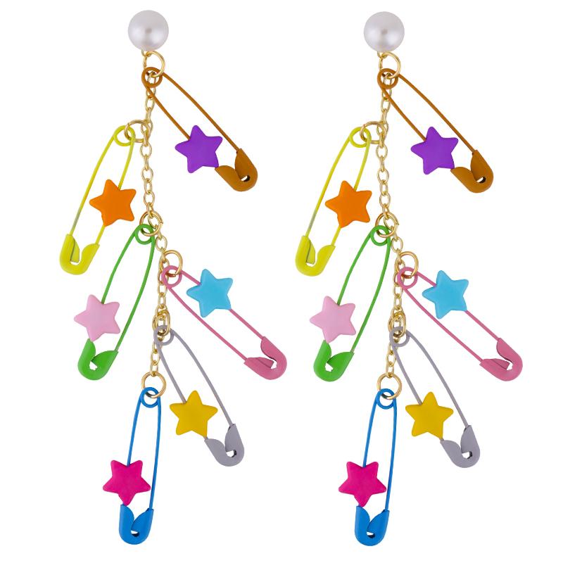 Rainbow pin long earrings PL51401
