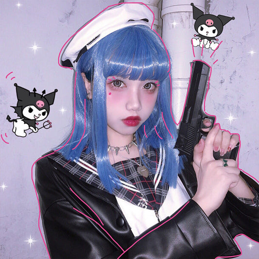 Harajuku water mist blue wig   PL50256