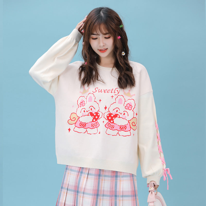 White Bunny Print Sweater PL52805