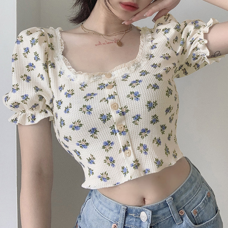 Vintage Square Neck Short Sleeve T-Shirt PL52388