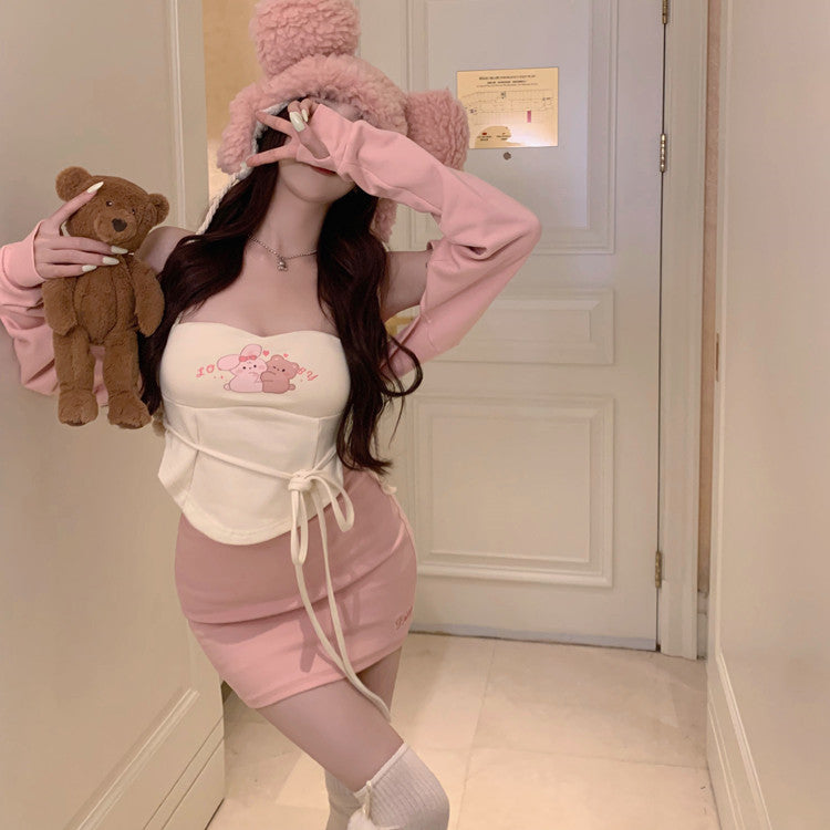 Pink top + skirt 3-piece set PL52673