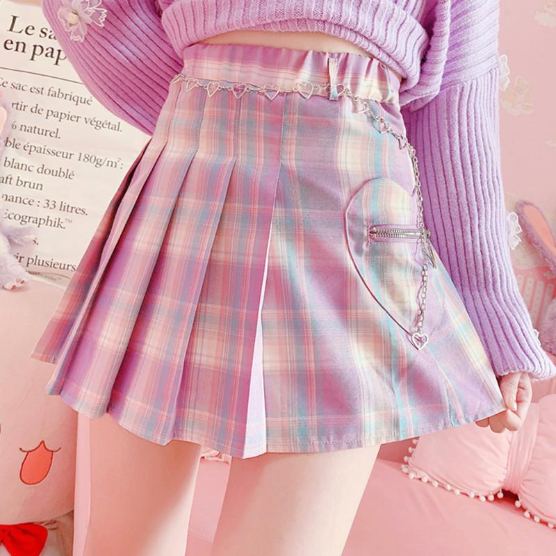 Purple plaid pleated skirt PL50799